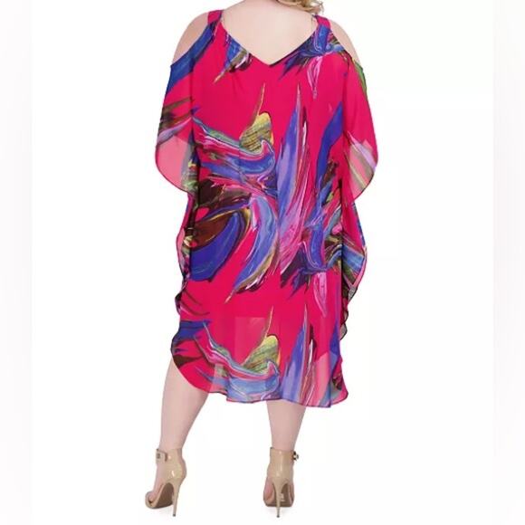 ROBBIE BEE Plus Size Cold-Shoulder Caftan Dress Hot Pink Women’s Sz 14W - Picture 5 of 10